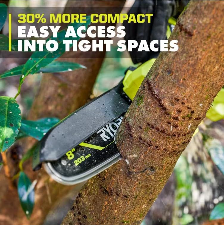 Oil-free design of the RYOBI pruning chainsaw to keep cleanup simple