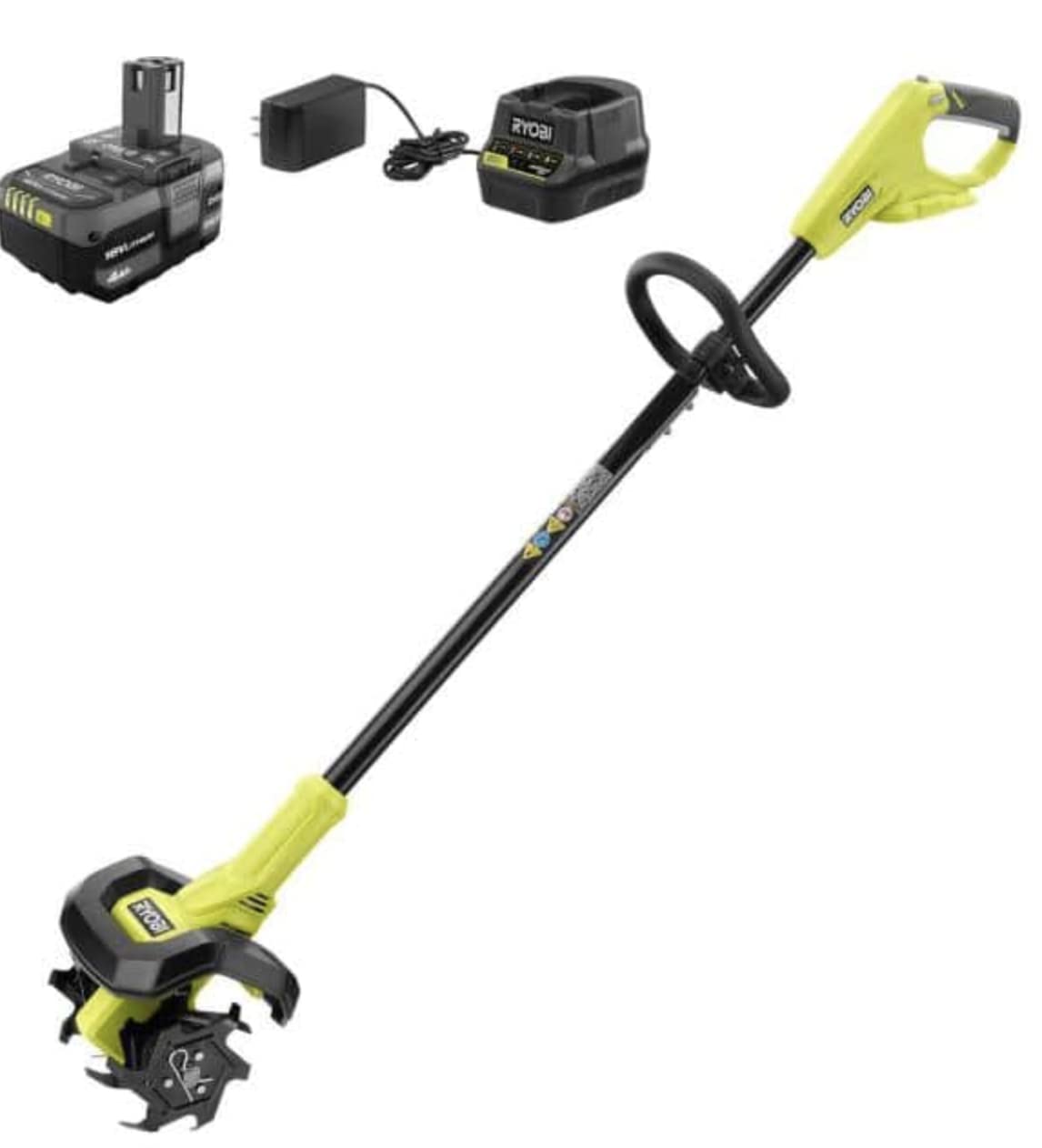 RYOBI One+ 18V 8-inch cordless cultivator with 4.0 Ah battery for easy garden bed prep