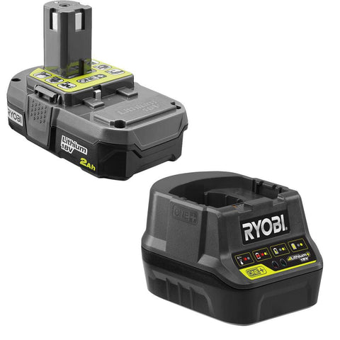 RYOBI ONEAND 18V fogger with 2Ah battery and charger for ready setup.
