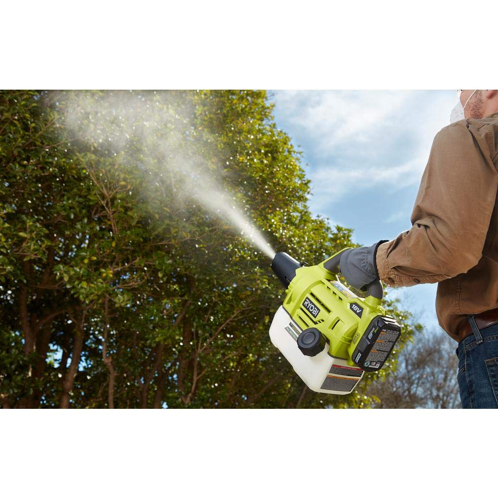 RYOBI ONEAND 18V fogger ergonomic handle for comfortable use.