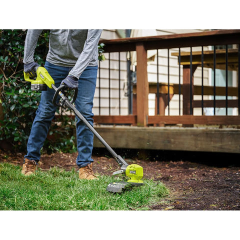 RYOBI ONE+ 18V 13in trimmer cutting width 11-13 for flexible coverage.