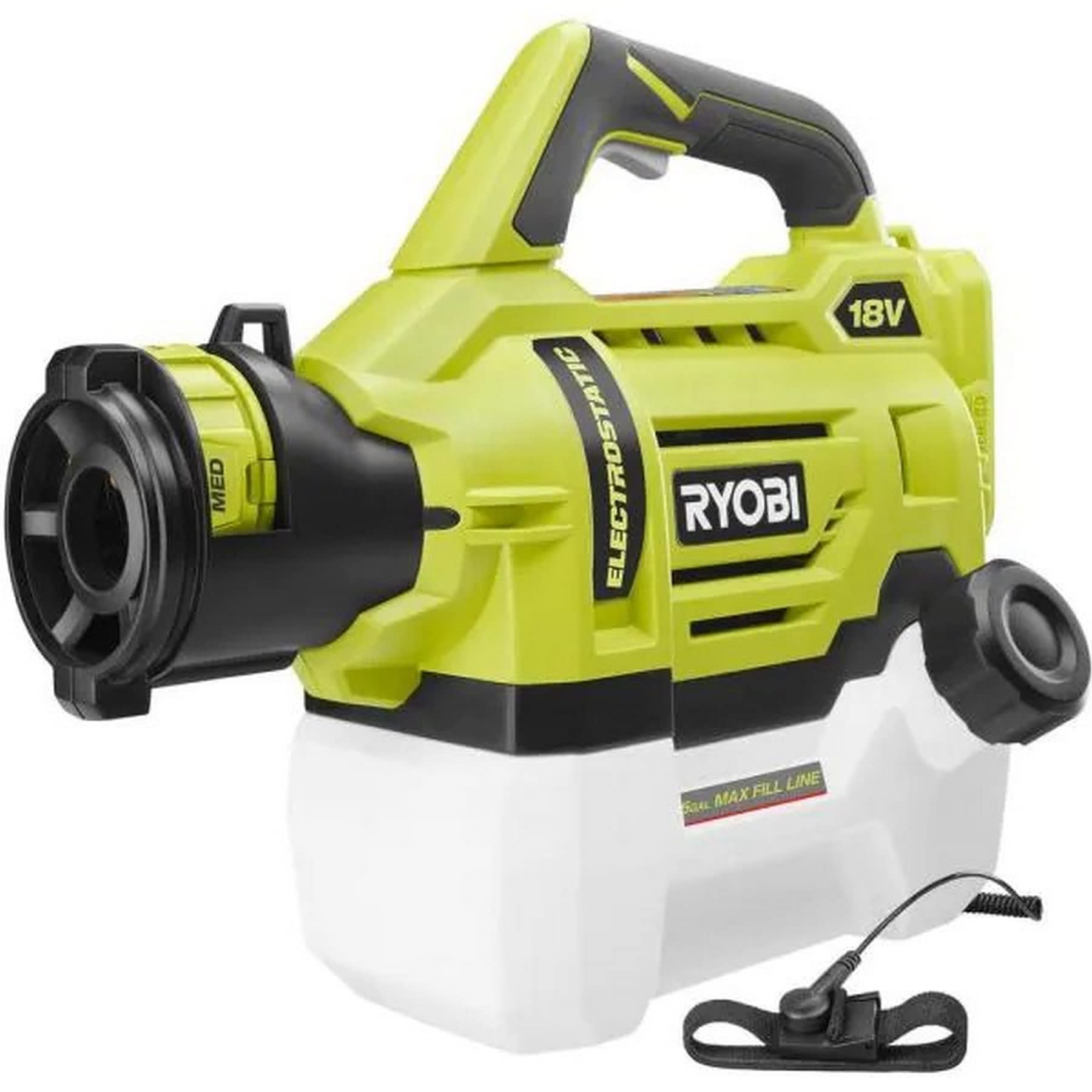 RYOBI ONE+ 18V electrostatic sprayer in action with a compact 0.5 gal tank for precise coverage