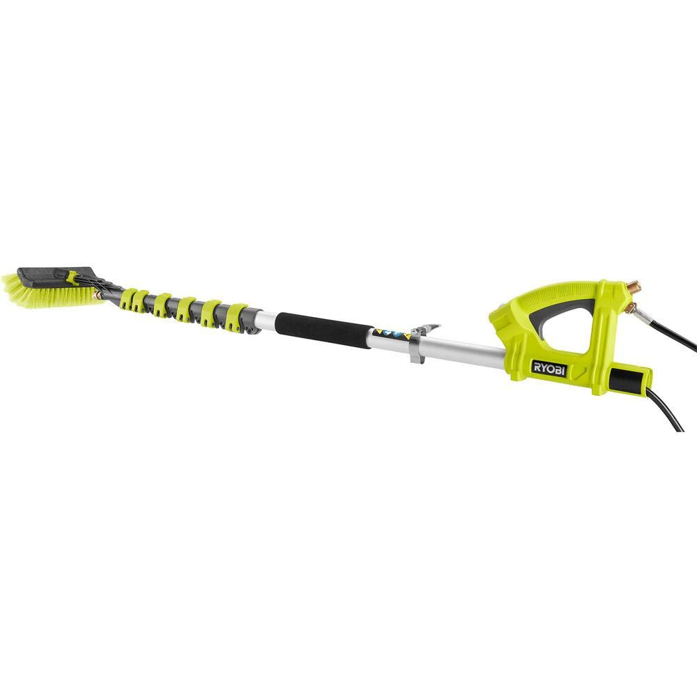 RYOBI pressure washer brush extension pole cleans hard-to-reach surfaces.