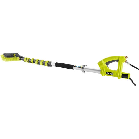 RYOBI pressure washer brush extension pole cleans hard-to-reach surfaces.