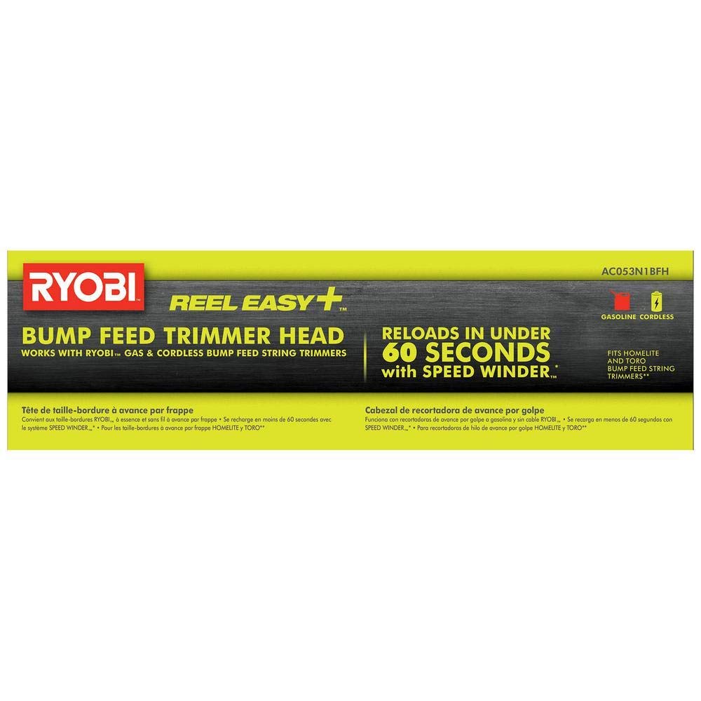 RYOBI Reel EASYAND bump feed head packaging shows durable construction.