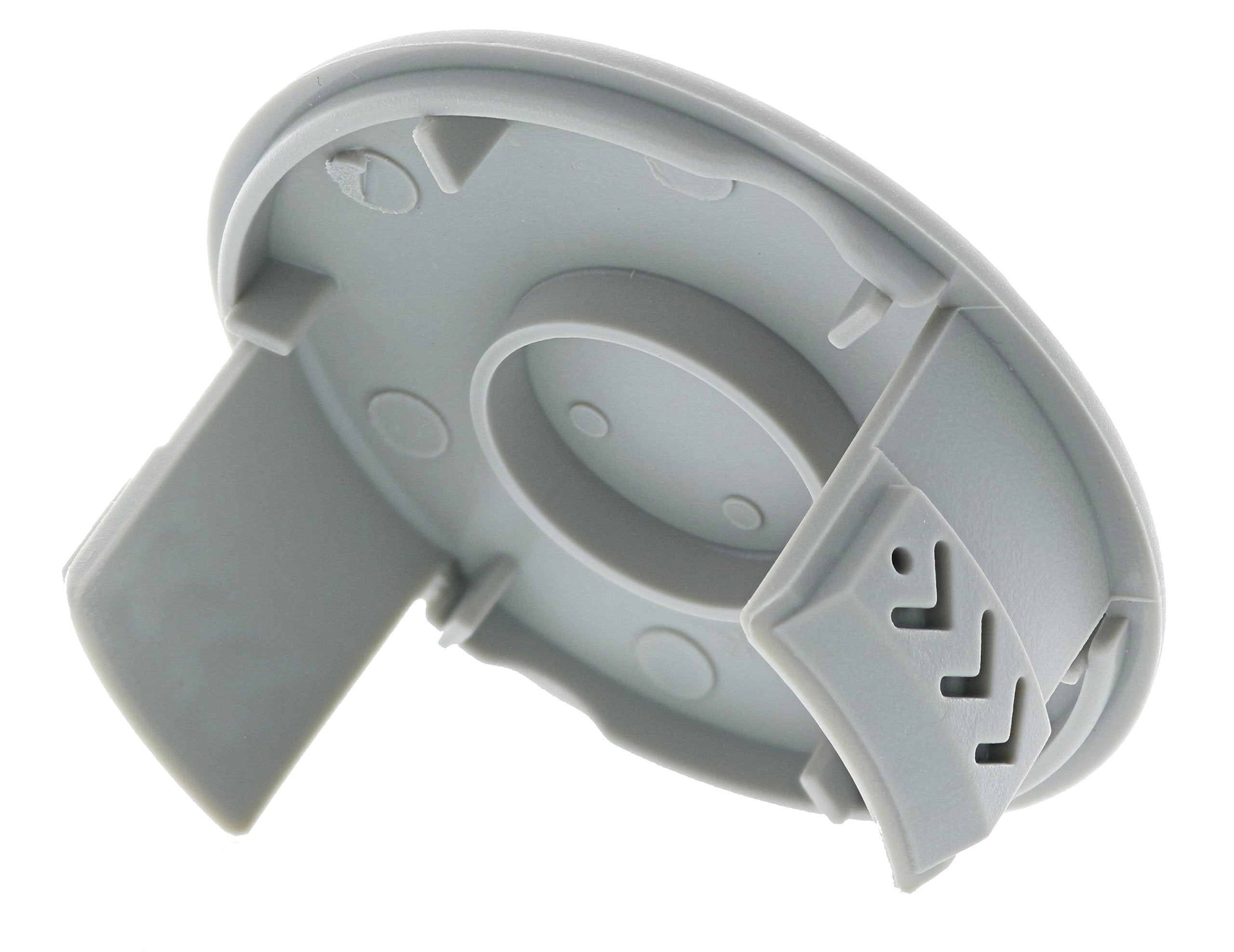 RYOBI spool cap close-up focusing on press-release clamps for easy replacement
