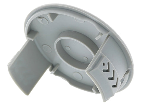 RYOBI spool cap close-up focusing on press-release clamps for easy replacement
