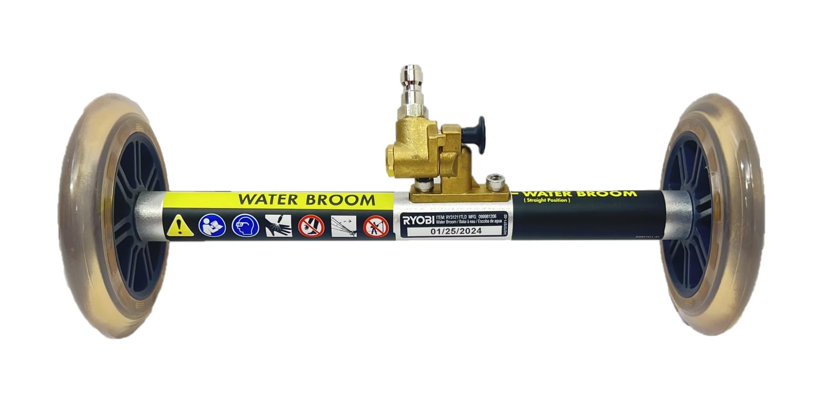 RYOBI water broom on patio surface for efficient debris removal