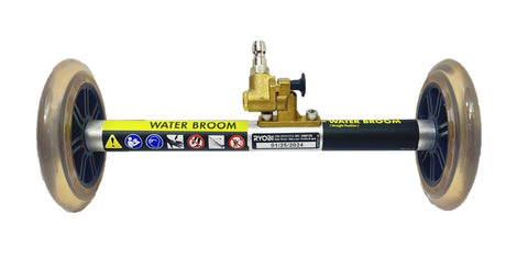 RYOBI water broom on patio surface for efficient debris removal