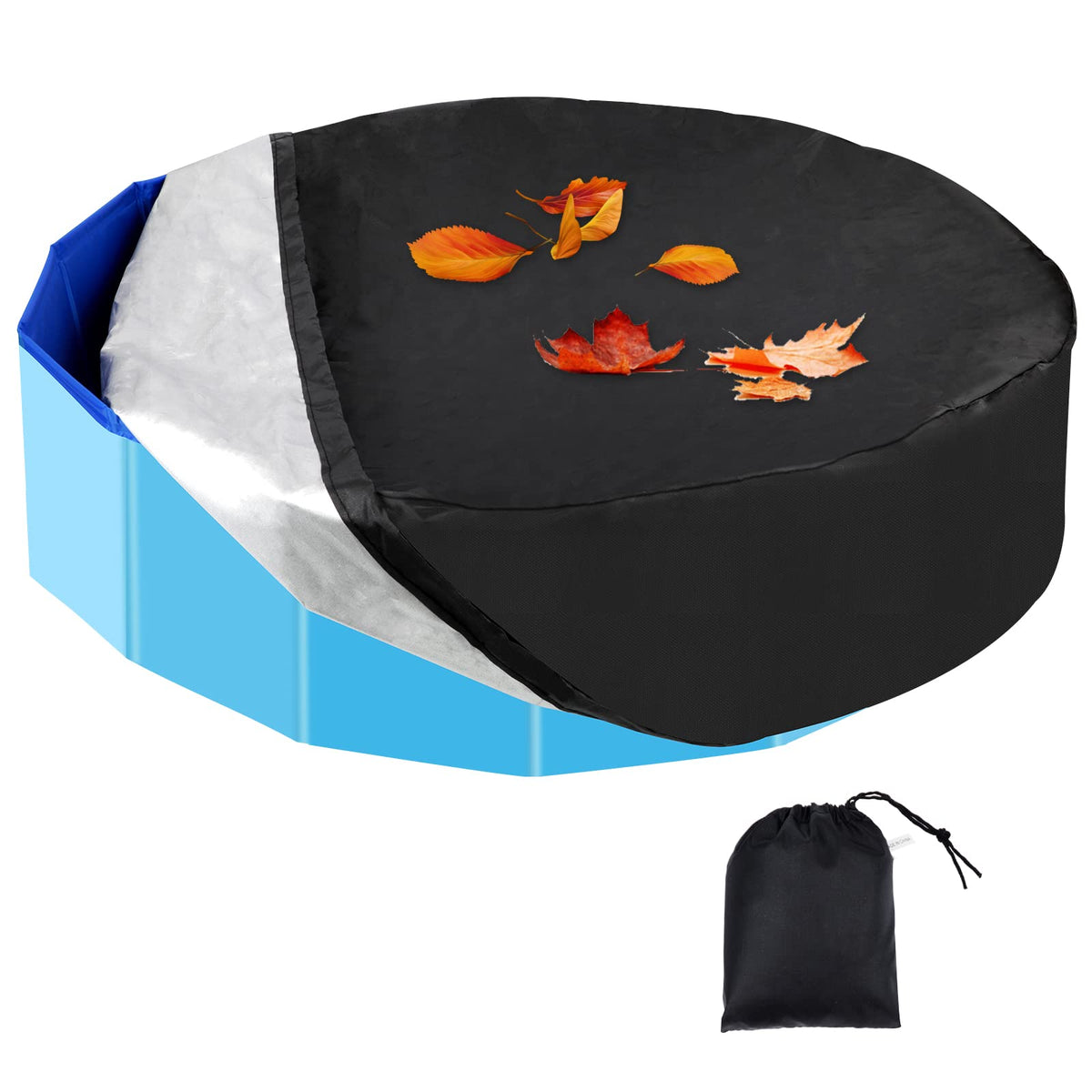 Rypet 39-5in dog pool cover on a round pool showing secure fit