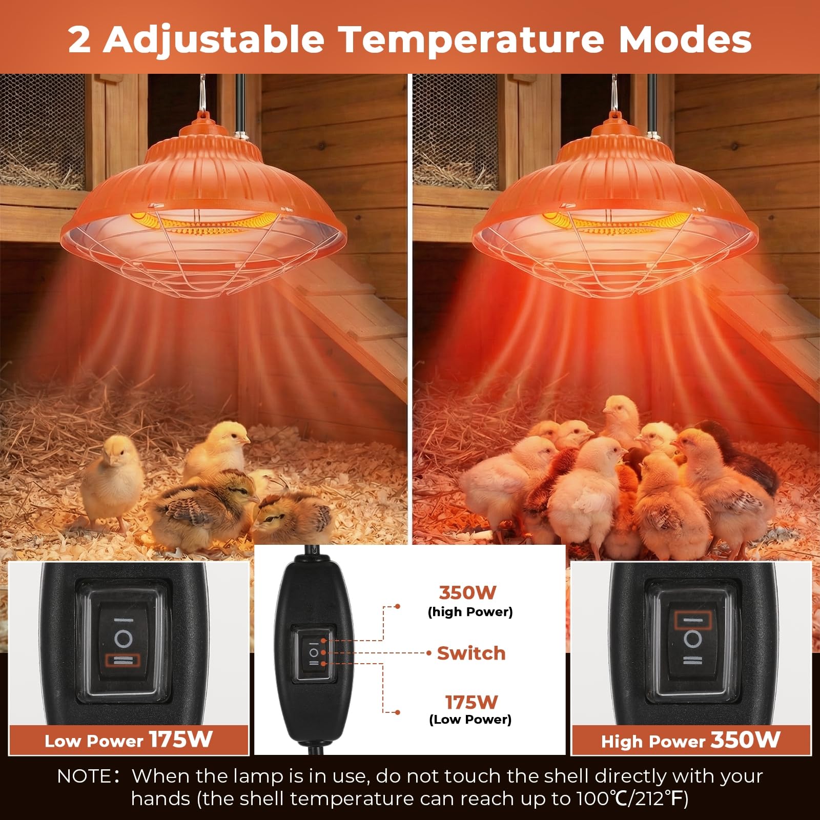 Ryscam chicken heater lamp at 350W for larger brood or cooler rooms