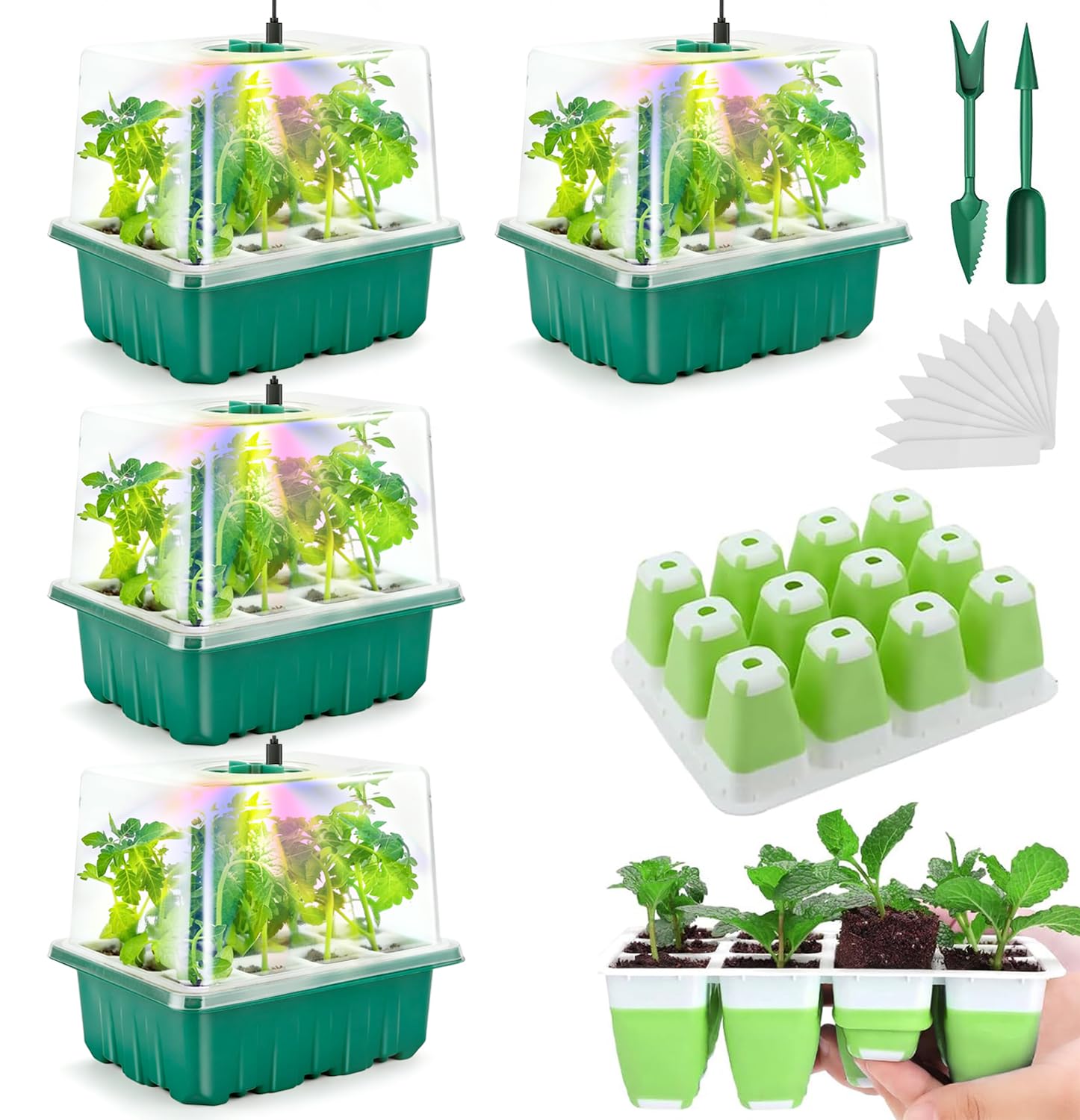 Ryscam seed starter tray with grow lights and humidity dome for germination