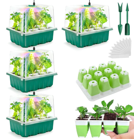 Ryscam seed starter tray with grow lights and humidity dome for germination