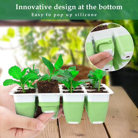 Ryscam seed starter tray with flexible silicone bottom allows easy transplanting.