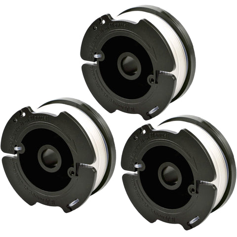 Rysnirs AF-100 3-pack spools for Black+Decker trimmers, ready for quick replacement.