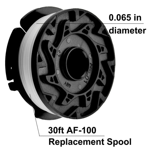 Rysnirs auto-feed component highlights effortless line feeding during mowing and edging tasks.