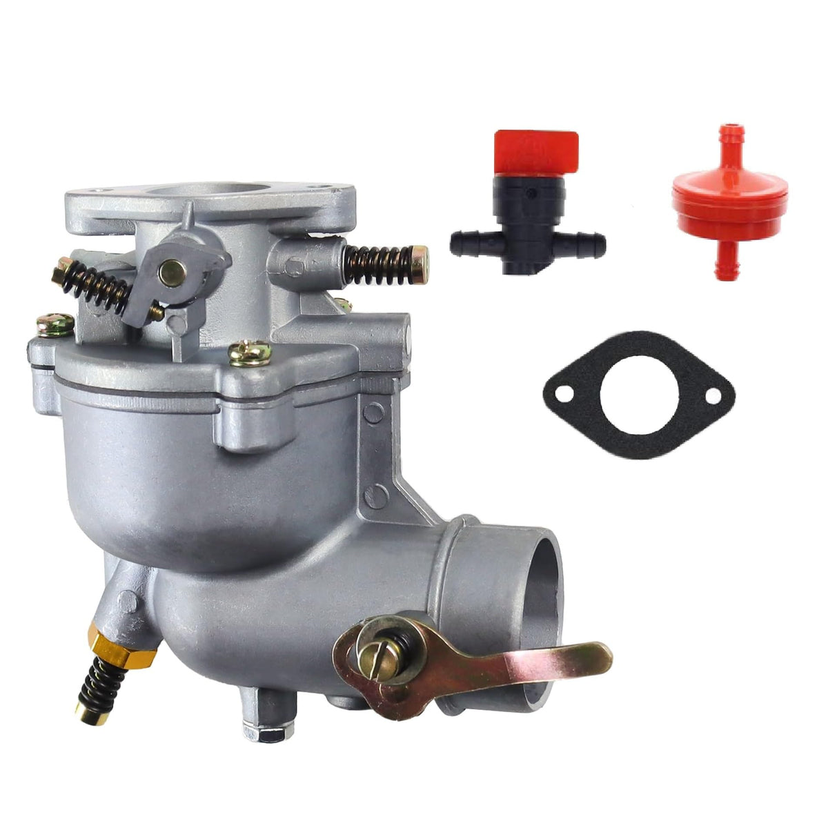 RYTIME 390323 carburetor front view demonstrates durable construction for Briggs Stratton engines.