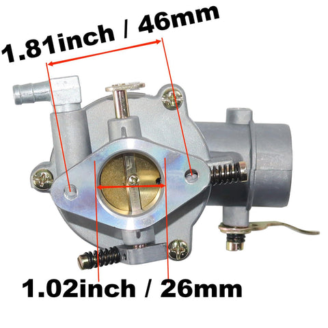 RYTIME 390323 carburetor side view highlights compact fit for lawn mower installations.