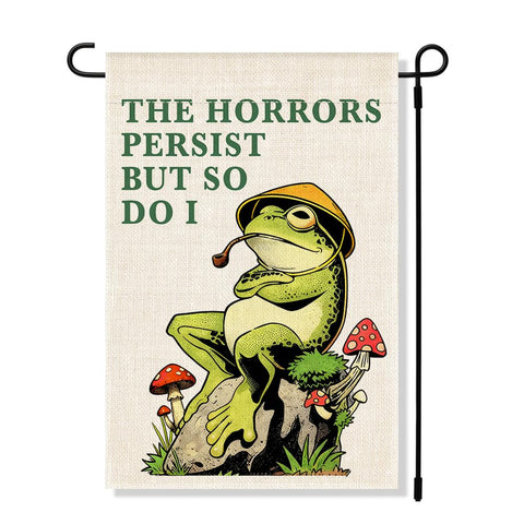 RZHV Horrors Persist double-sided flag shows bold artwork from all angles for outdoor use