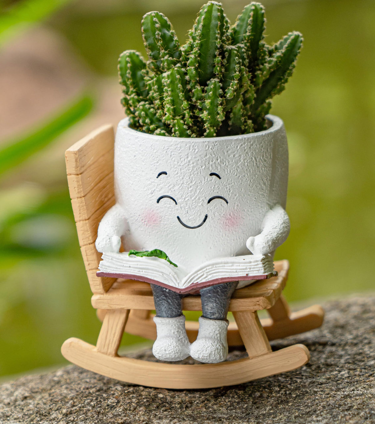 RZOIKZOI rocking-chair smiley planter white for indoor succulents