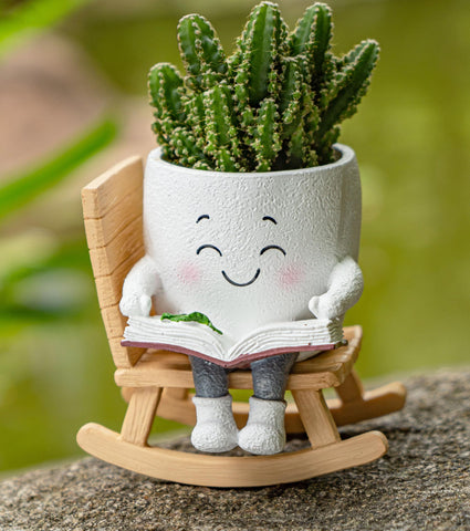 RZOIKZOI rocking-chair smiley planter white for indoor succulents