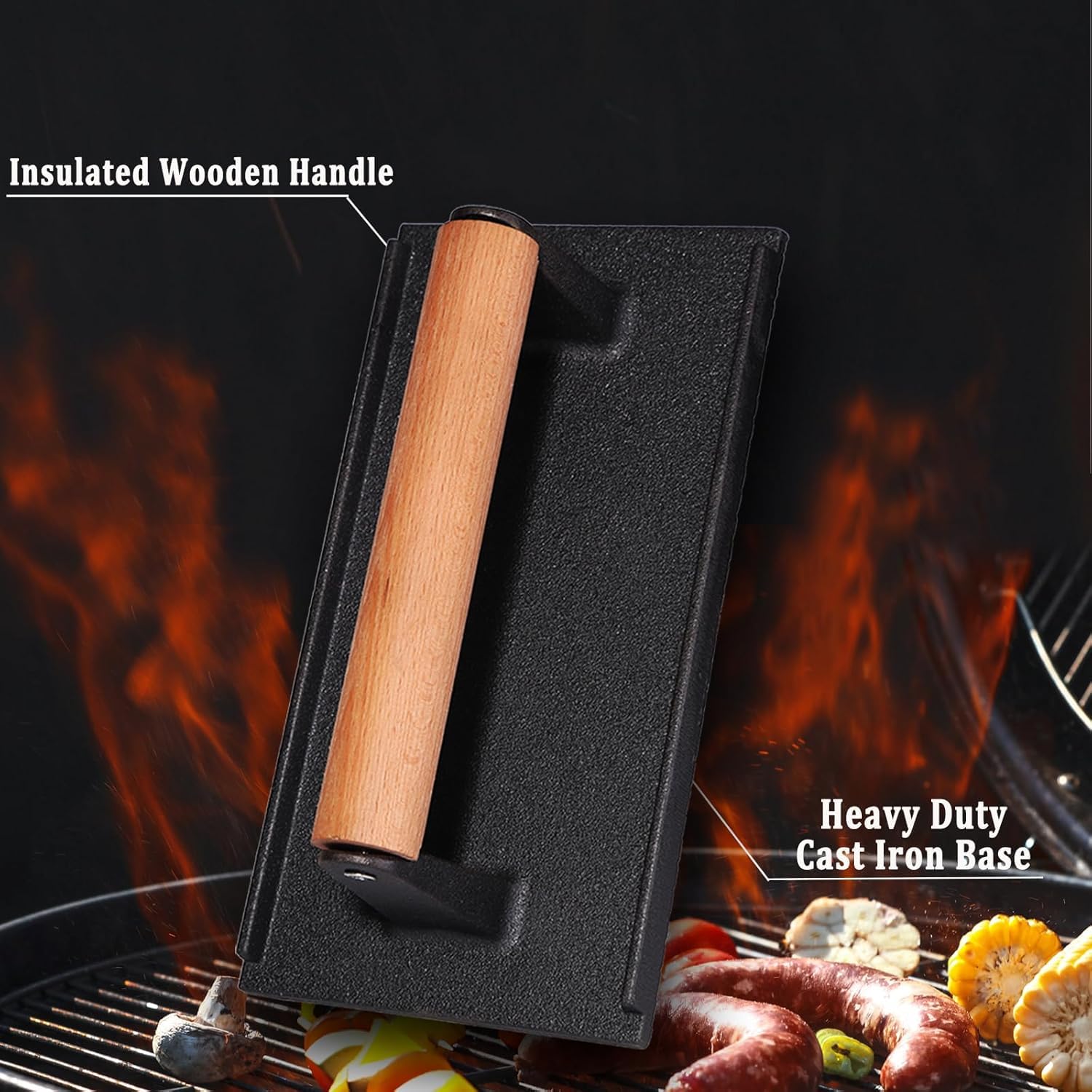 RZSTBSFC griddle spatula provides wide flipping surface for thick burgers and steaks.