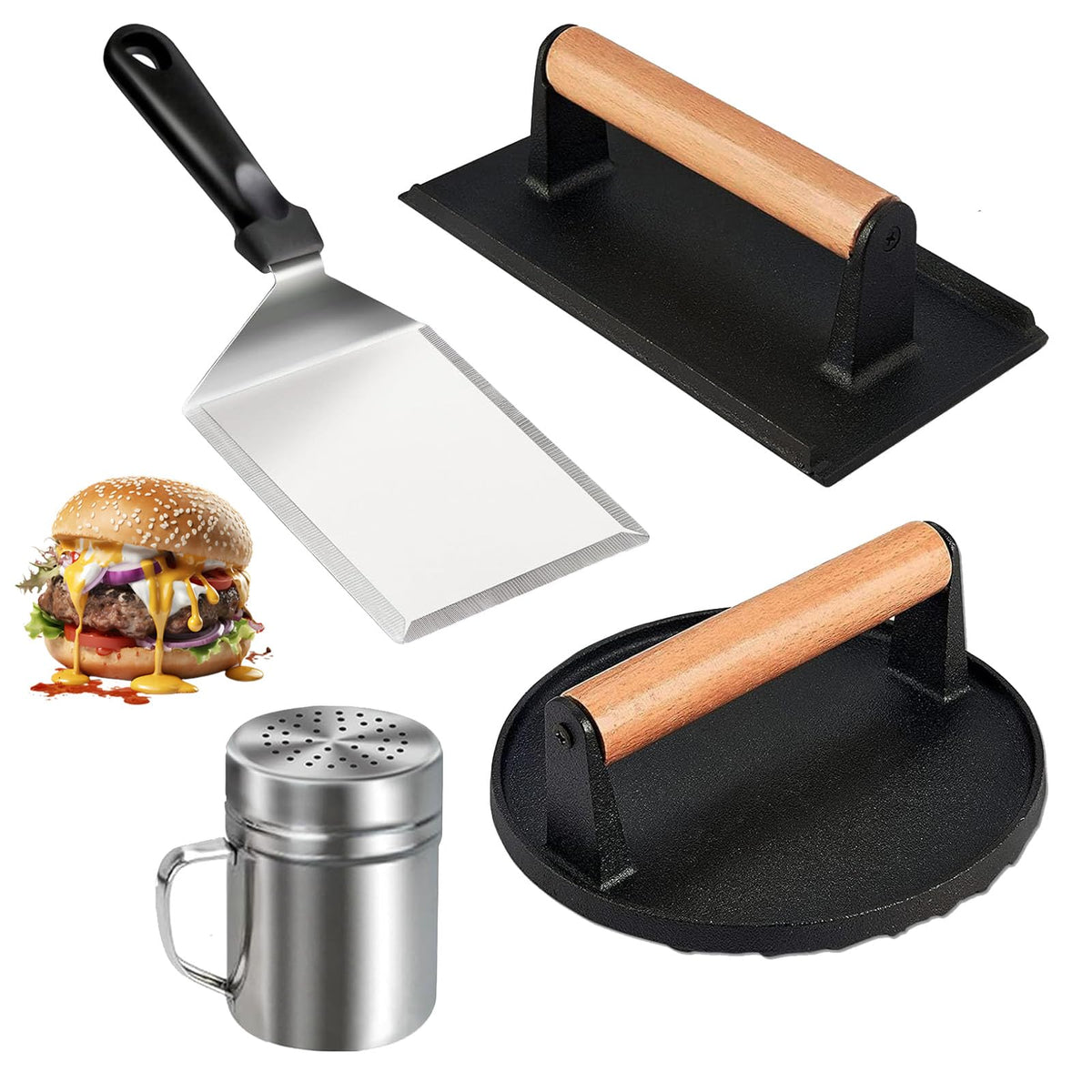 RZSTBSFC round and rectangle griddle presses set delivers even searing on Blackstone griddles.