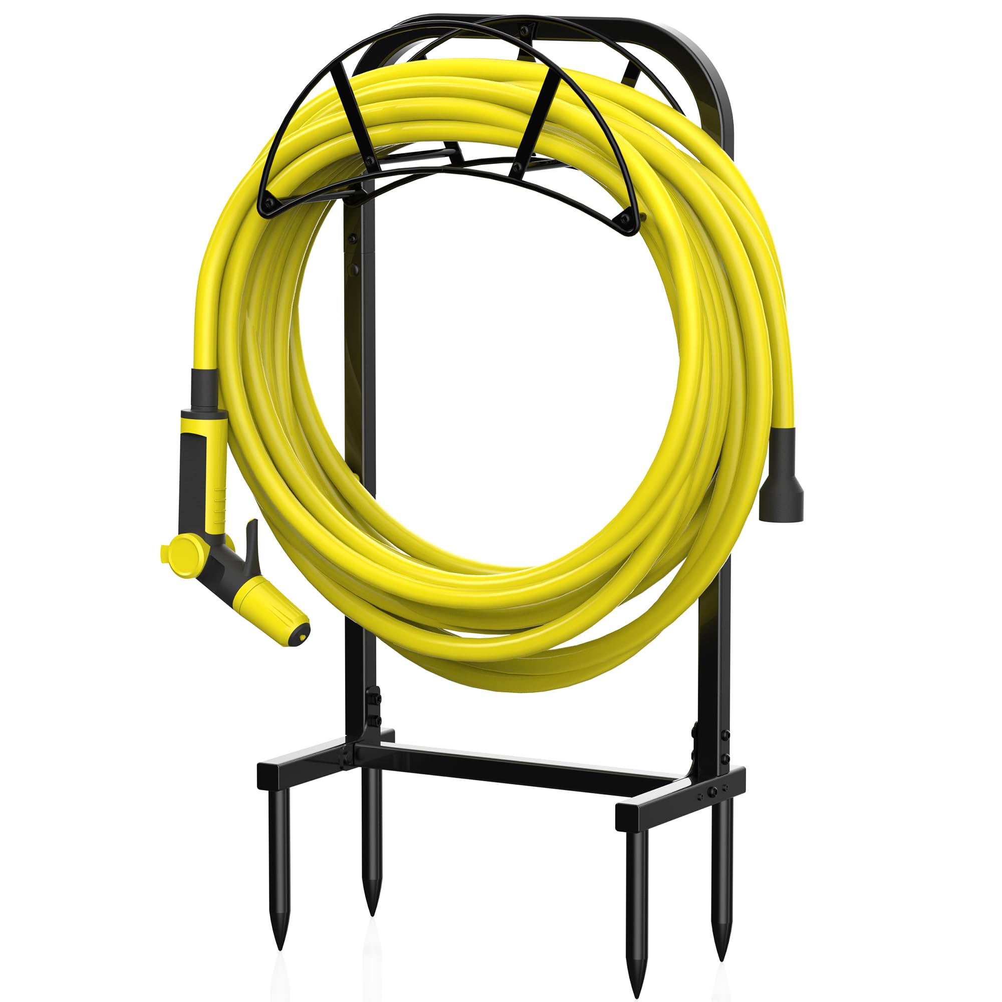 S SUCHEK garden hose holder with four spikes anchors into ground for stable outdoor storage