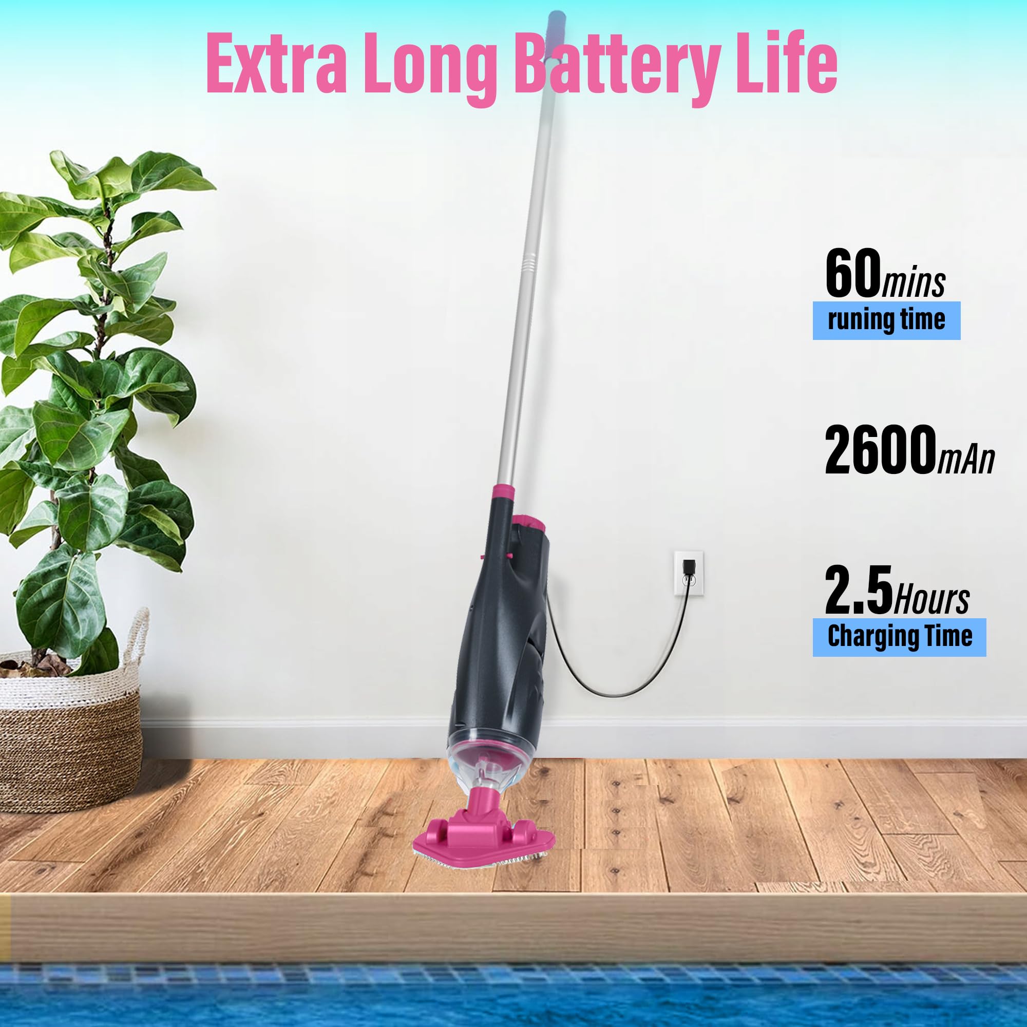 S7 spa vacuum operates quietly for a calm cleaning session.