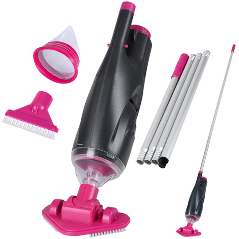 S7 rechargeable handheld hot tub vacuum with pole assembly for easy reach around corners.