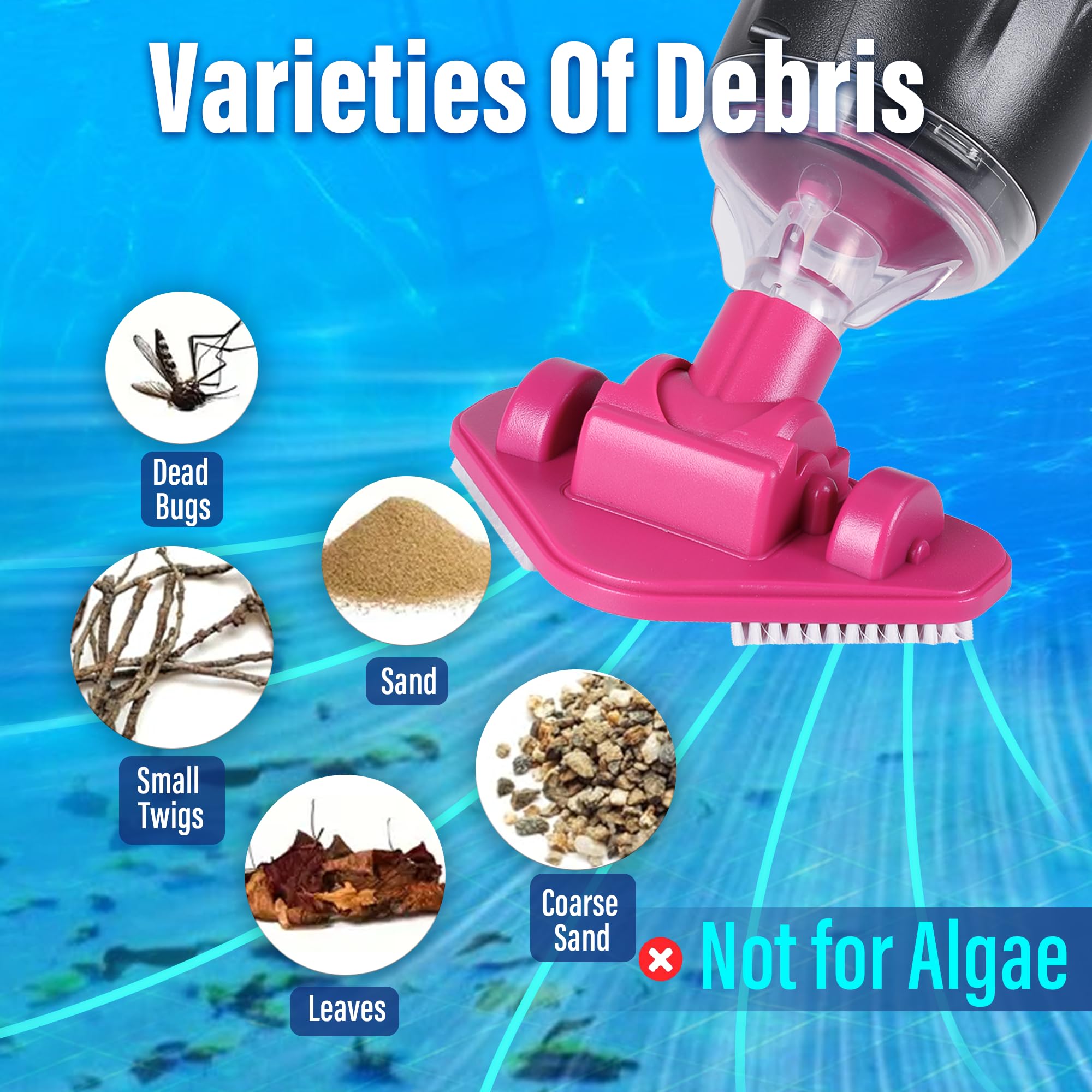 S7 spa vacuum with brush-head attachments for thorough debris removal.