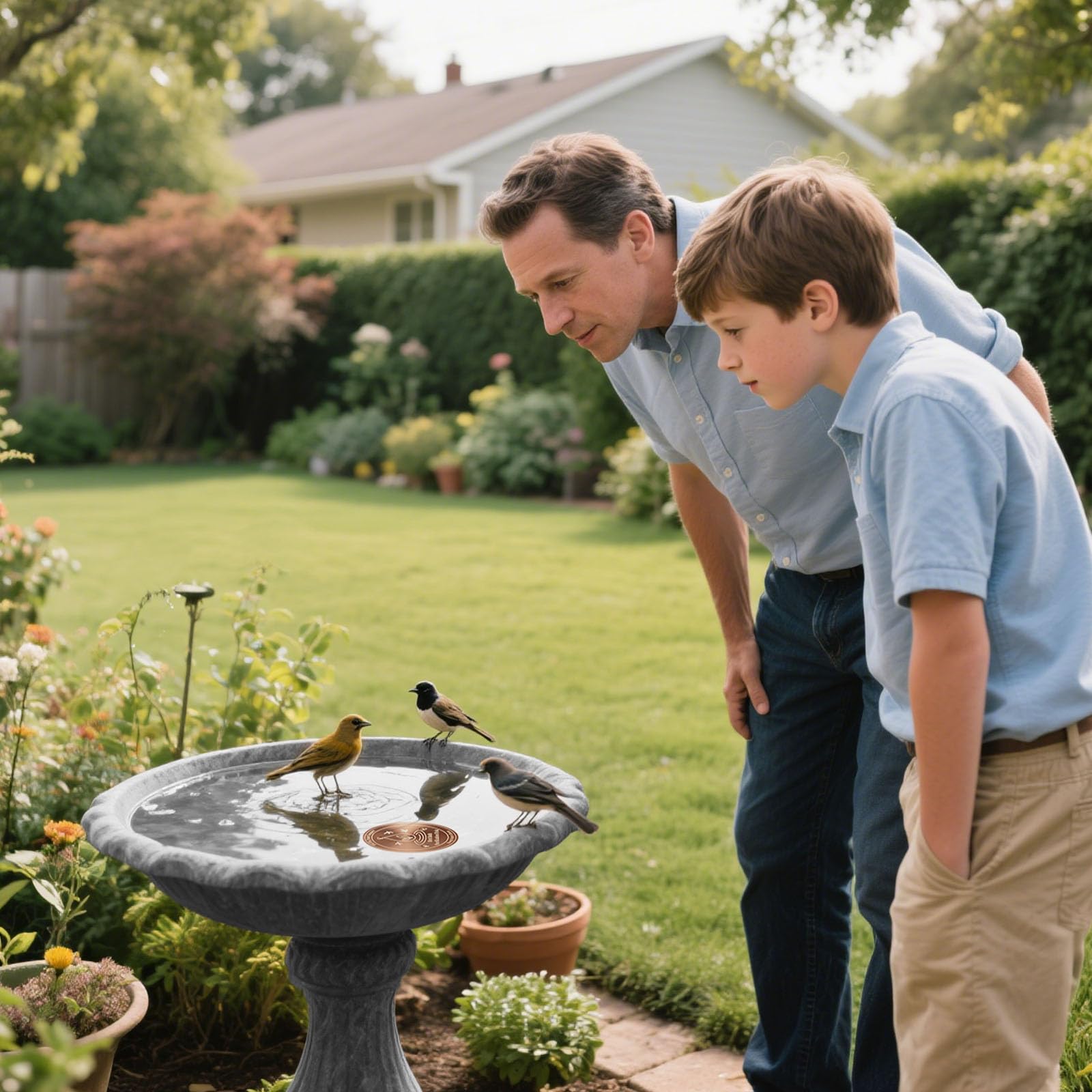 SAC SMARTEN ARTS copper discs in action elevate water contact for fresher birdbaths