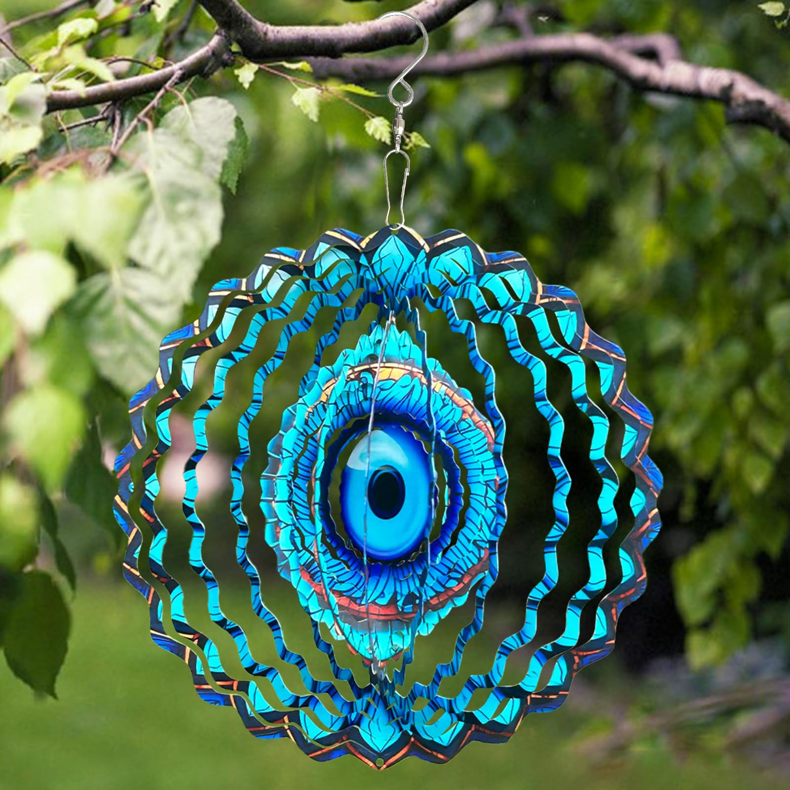 SAC SMARTEN ARTS 3D wind spinner Mandala blue eye, a striking garden focal point.