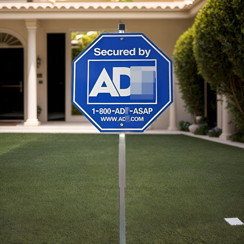 SACLMD 28-inch AD safety sign front view with blue reflective coating for high visibility.