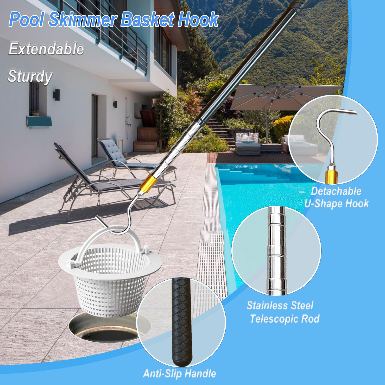 Sadoia multi-purpose pool cleaning tool for covers and hoses.