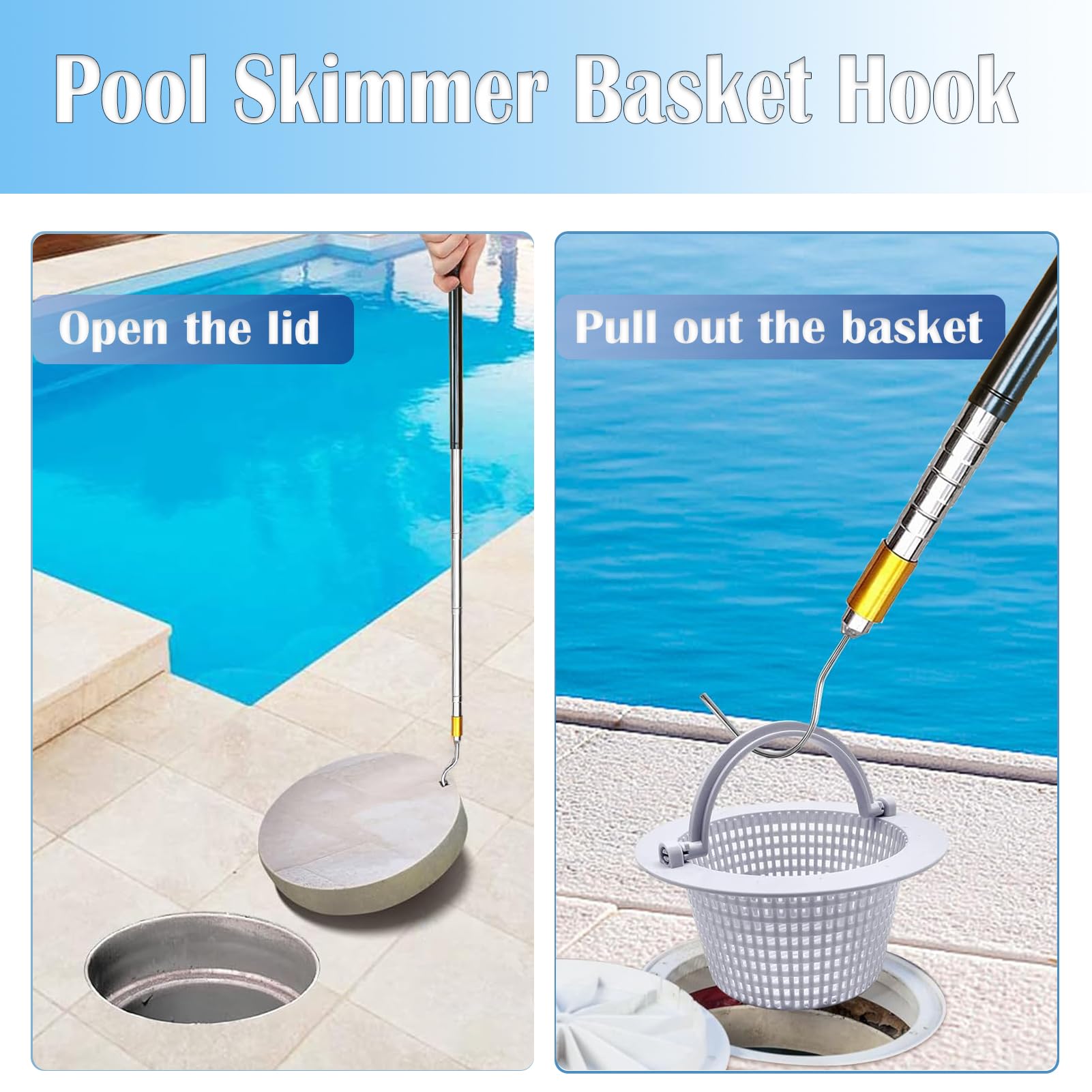 Sadoia U-shaped skimmer basket hook lifting without wetting hands.