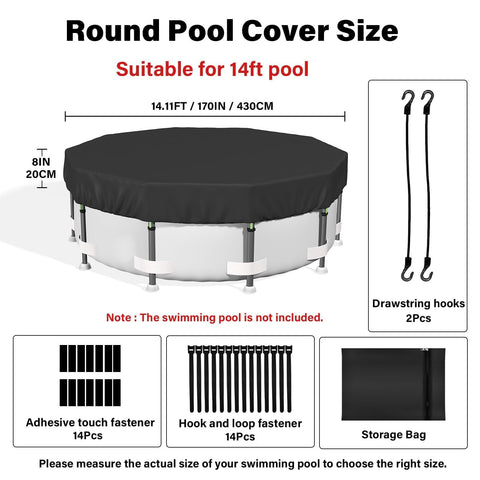 Safana round pool cover highlighting reinforced 420D Oxford fabric for tear resistance.
