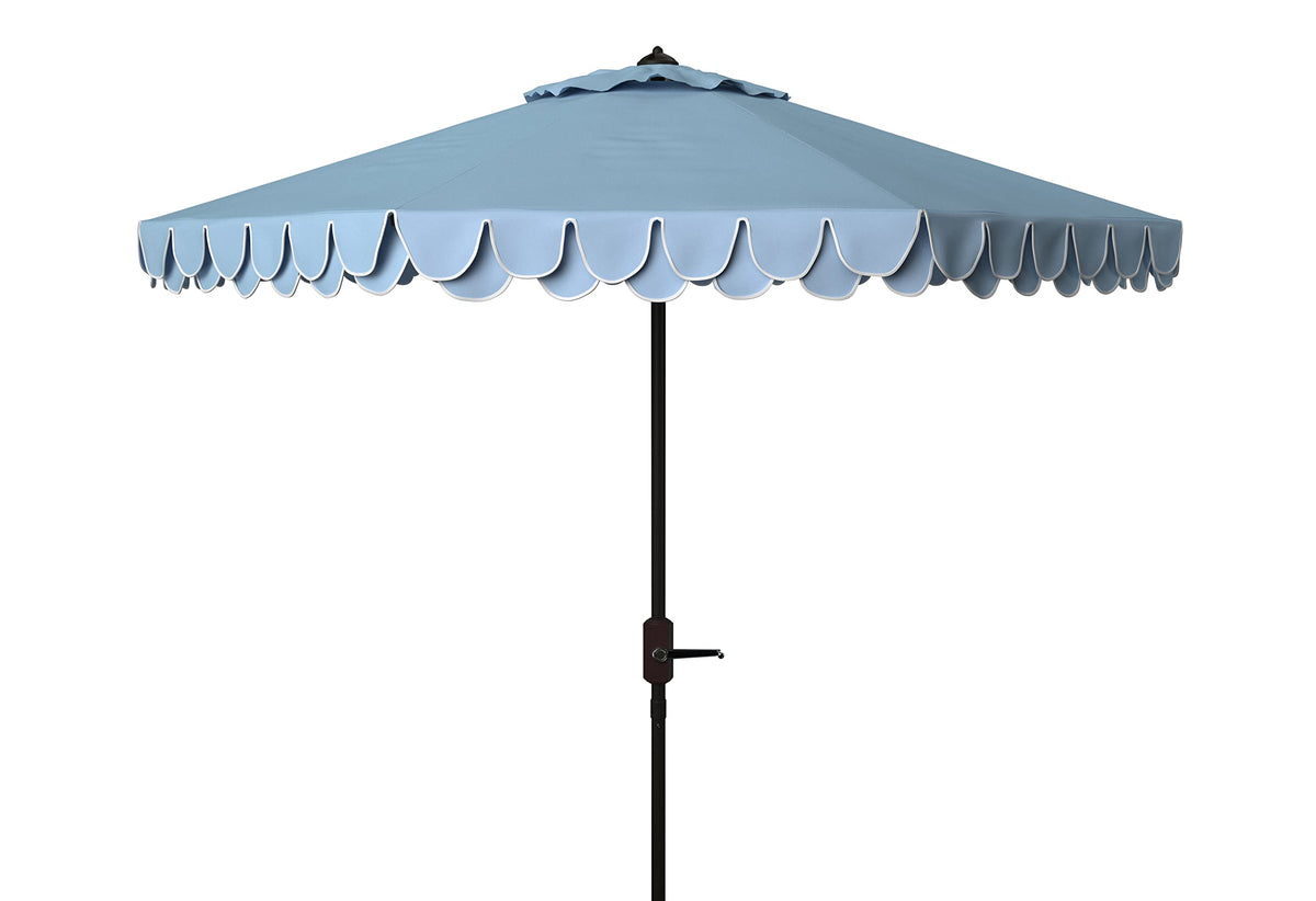 SAFAVIEH 9ft outdoor umbrella round canopy provides broad shade for patios and pool areas.
