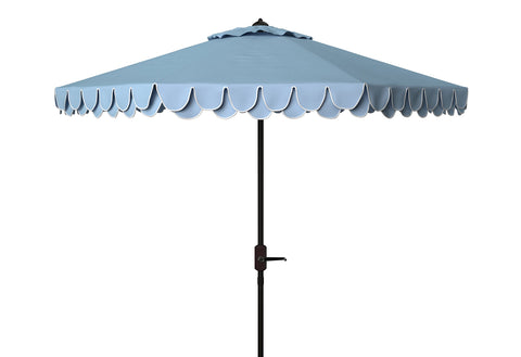 SAFAVIEH 9ft outdoor umbrella round canopy provides broad shade for patios and pool areas.