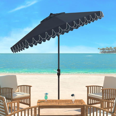 Safavieh aluminum-frame umbrella ready for deck use.
