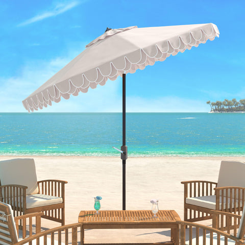 SAFAVIEH outdoor umbrella auto crank tilt enables easy sun tracking.