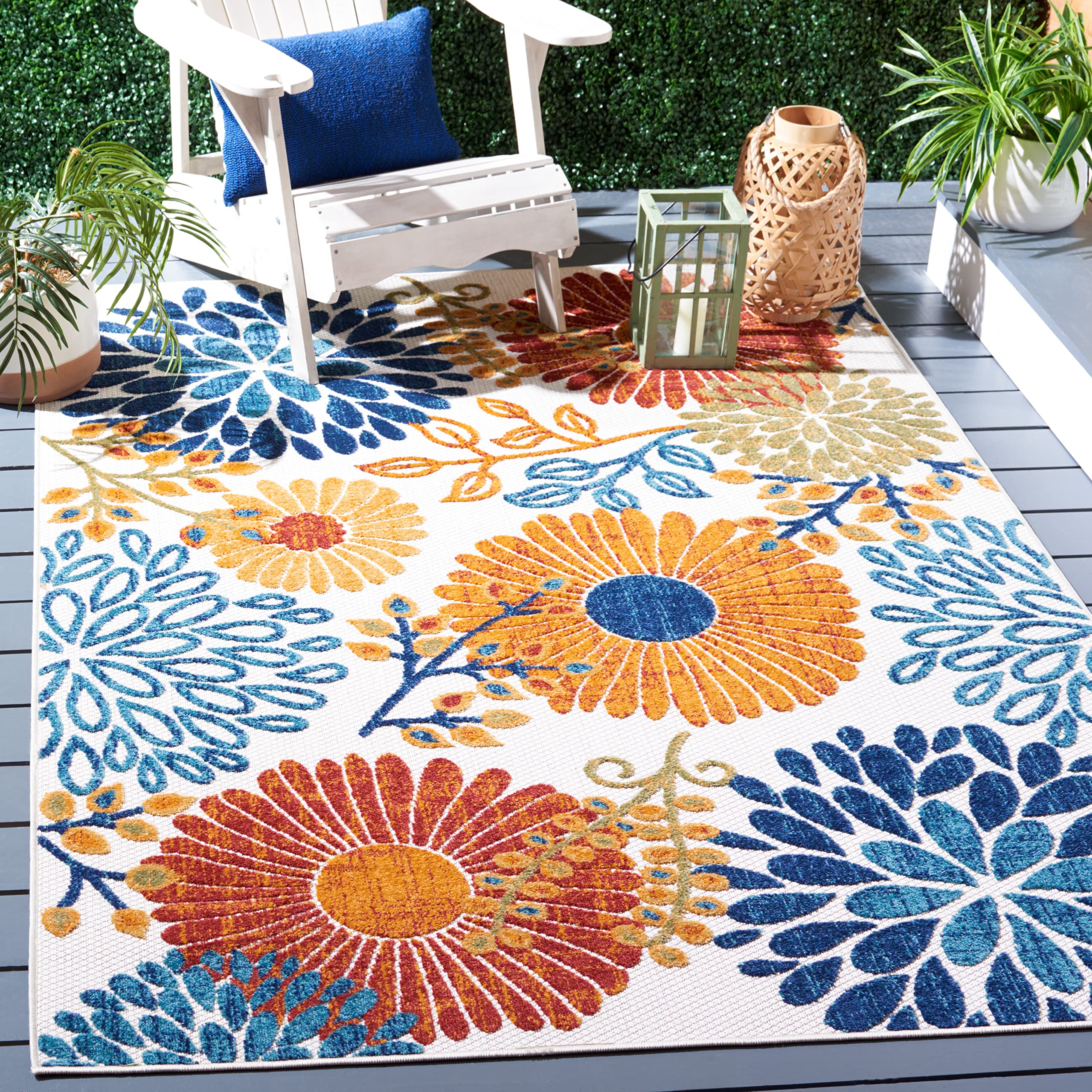 Safavieh Cabana outdoor rug 3x5 on patio setting enhances outdoor space.