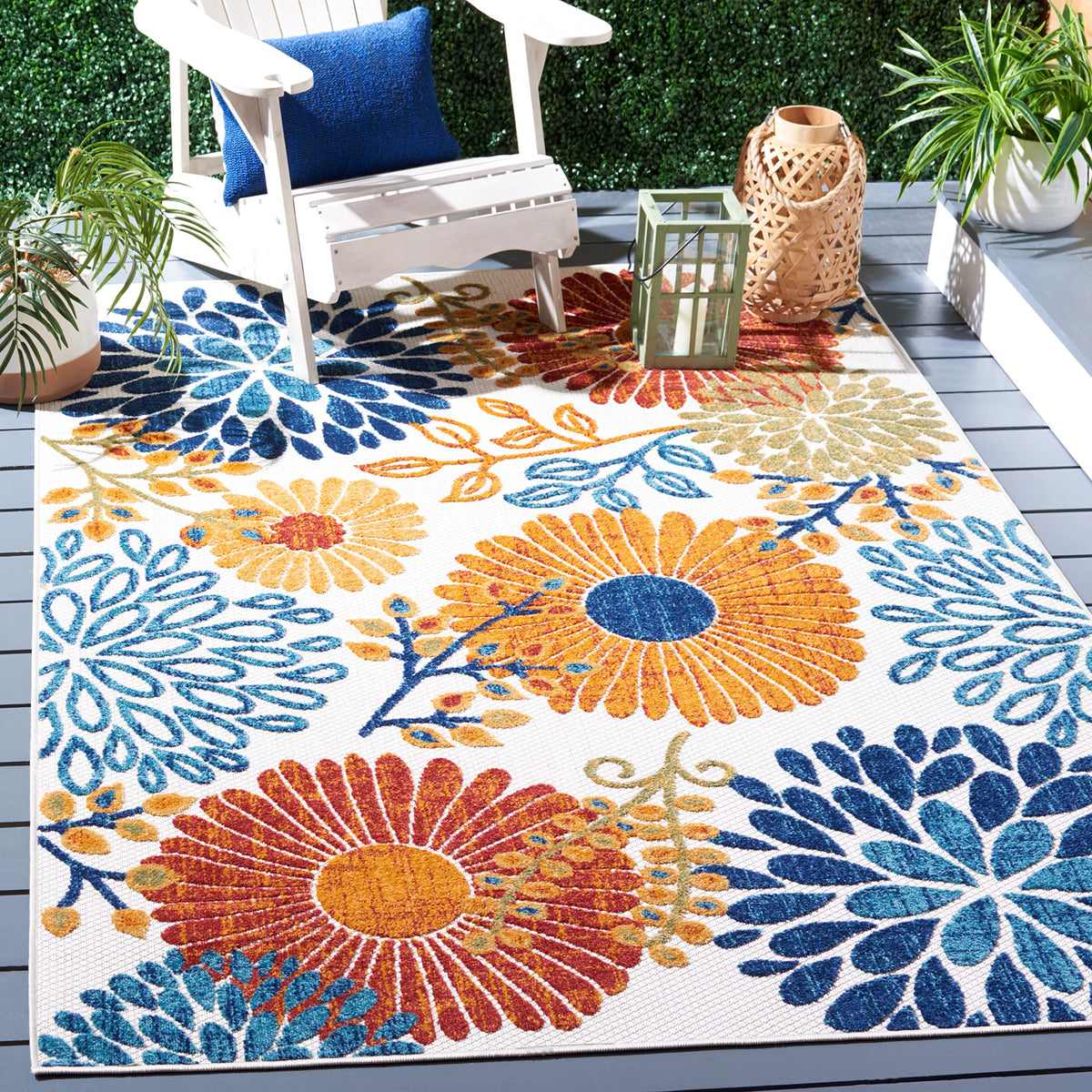 Safavieh Cabana outdoor rug 3x5 on patio setting enhances outdoor space.