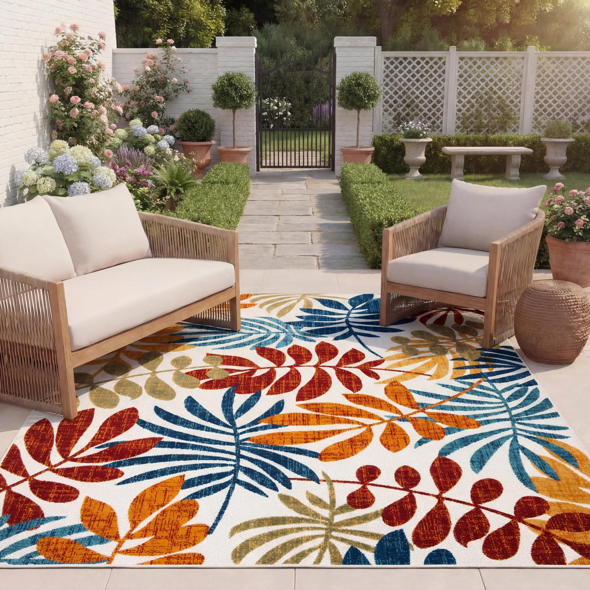 Safavieh Cabana outdoor rug with cream-red floral pattern, durable for patio use