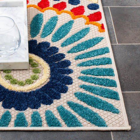 Safavieh Cabana outdoor rug blue and ivory in 8x10, ideal for patios and yards with rain-or-shine resilience.