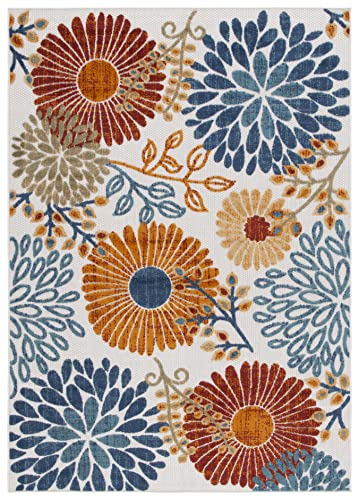 Safavieh Cabana floral pattern rug in living room; vibrant color accent.