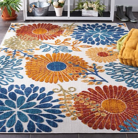 Safavieh Cabana patio rug with floral pattern, pet-friendly and easy to clean.