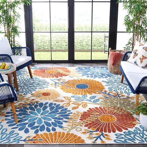 SAFAVIEH Cabana rug endures weather, keeping colors bright in rain.