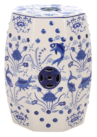 Safavieh Castle Gardens outdoor stool on patio serves as a versatile table surface