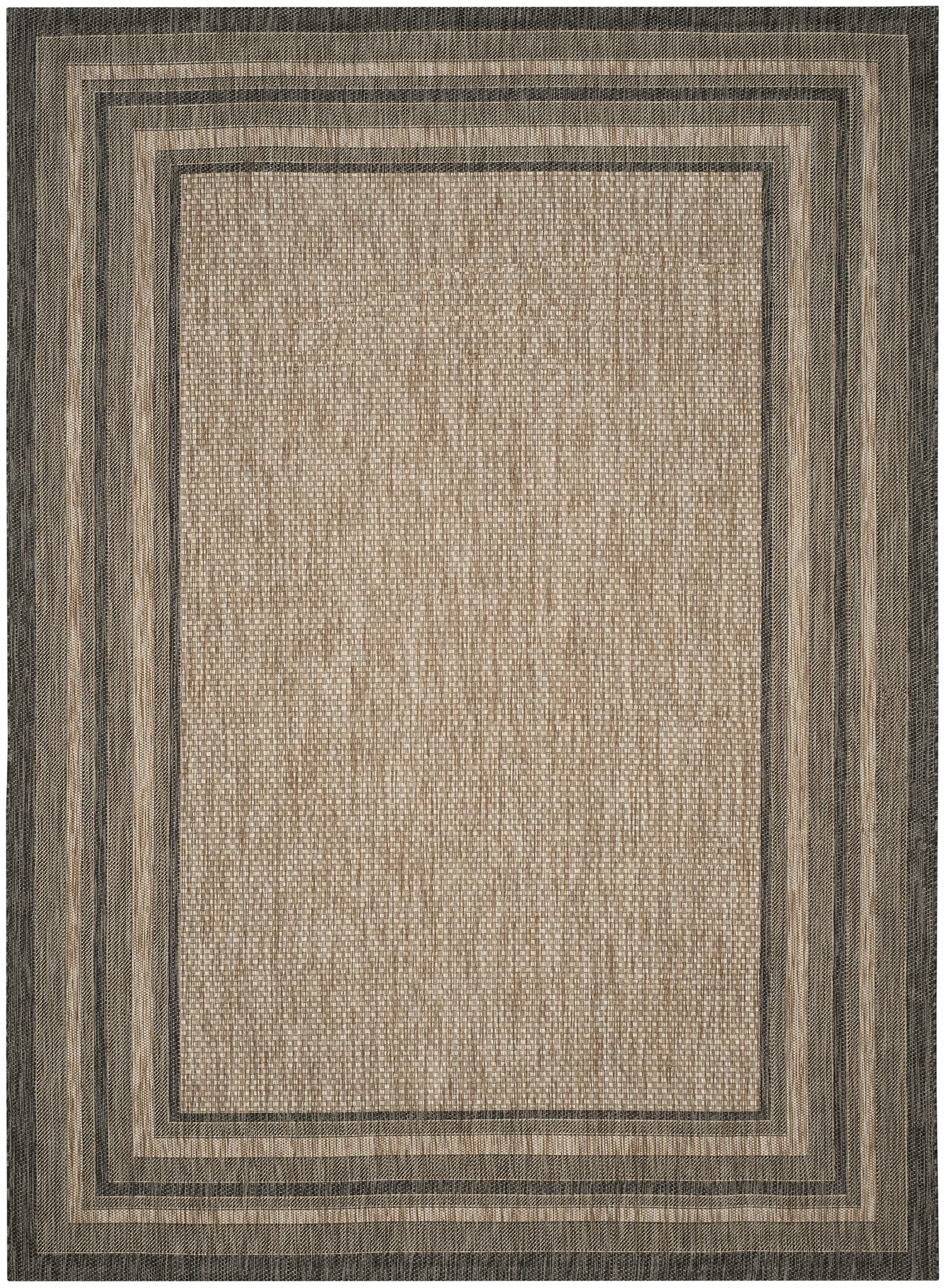 Safavieh Courtyard outdoor deck scene emphasizes weather resistance and durable pile.